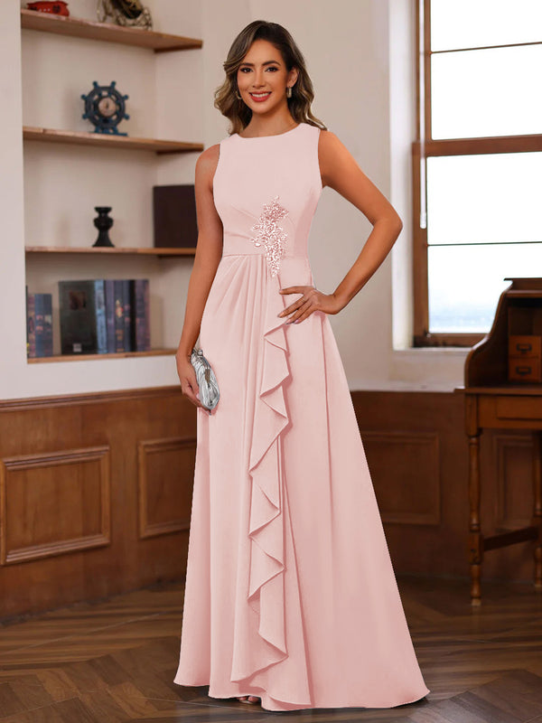 A-Line/Princess Crew Neck Sleeveless Mother of the Bride Dresses with Appliques & Ruffles
