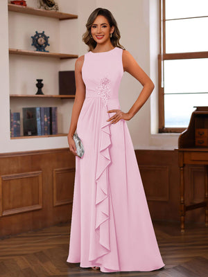 A-Line/Princess Crew Neck Sleeveless Mother of the Bride Dresses with Appliques & Ruffles