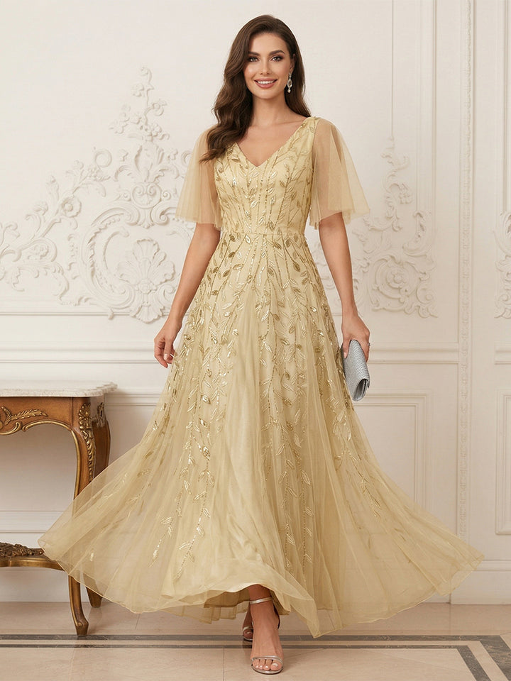 A-Line/Princess V-Neck Floor-Length Mother of the Bride Dresses with Appliques