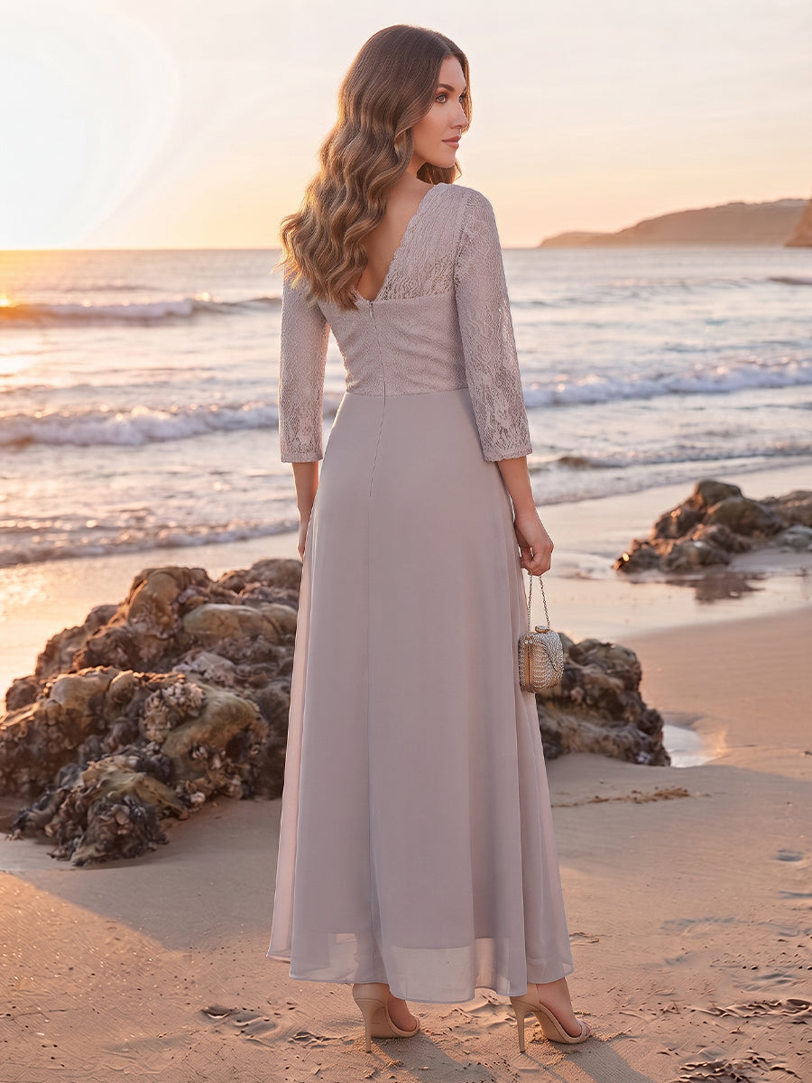 A-Line/Princess 3/4 Sleeves Asymmetrical Mother of the Bride Dresses with Lace &amp; Ruffles