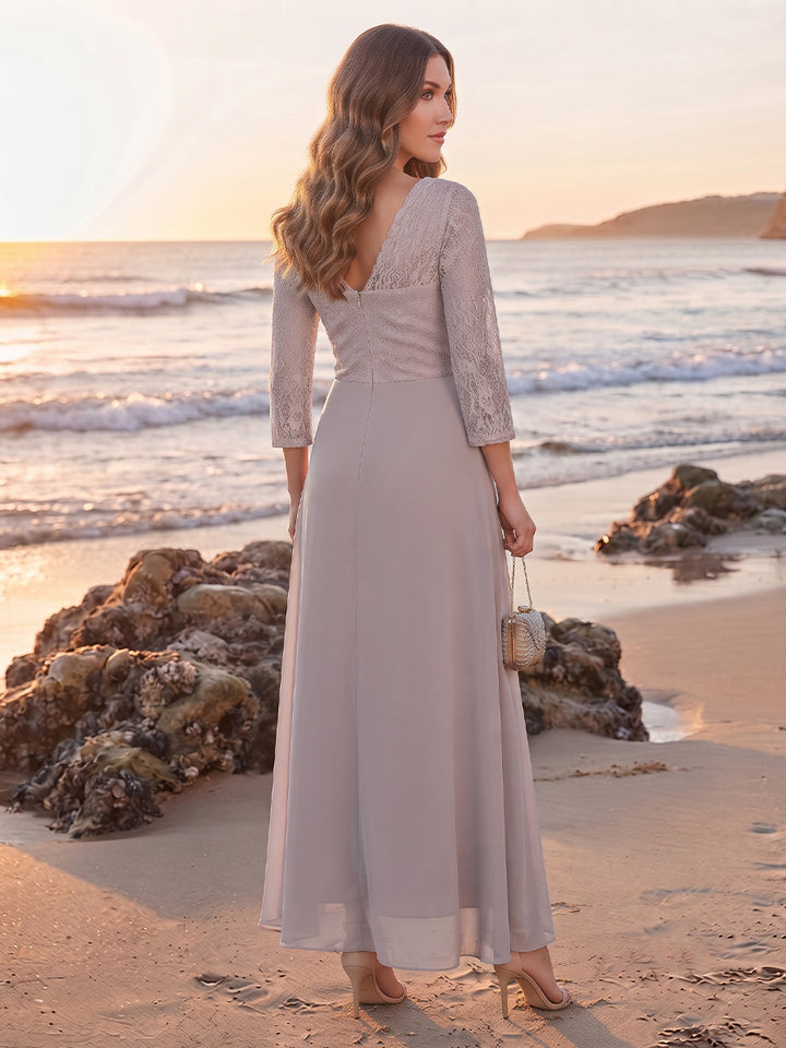 A-Line/Princess 3/4 Sleeves Asymmetrical Mother of the Bride Dresses with Lace &amp; Ruffles