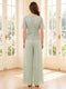 Jumpsuit 2 Pieces Scoop Half Sleeves Floor-Length Mother of the Bride Dresses with Lace & Ruffles