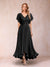 A-Line/Princess V-Neck Short Sleeves Long Evening Dresses with Appliques