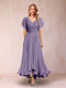 A-Line/Princess V-Neck Short Sleeves Long Evening Dresses with Appliques