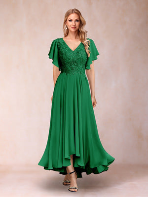 a line princess v neck dress Stacees 2026 Glitter Prom Dress Orchid Ruffled Floor Length A-line