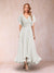 A-Line/Princess V-Neck Short Sleeves Long Evening Dresses with Appliques