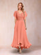 A-Line/Princess V-Neck Short Sleeves Long Evening Dresses with Appliques