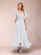 A-Line/Princess V-Neck Short Sleeves Long Evening Dresses with Appliques
