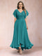A-Line/Princess V-Neck Short Sleeves Long Plus Size Evening Dresses with Appliques