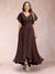 A-Line/Princess V-Neck Short Sleeves Long Plus Size Evening Dresses with Appliques