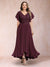 A-Line/Princess V-Neck Short Sleeves Long Plus Size Evening Dresses with Appliques