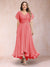 A-Line/Princess V-Neck Short Sleeves Long Plus Size Evening Dresses with Appliques