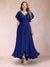 A-Line/Princess V-Neck Short Sleeves Long Plus Size Evening Dresses with Appliques