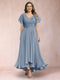 A-Line/Princess V-Neck Short Sleeves Long Plus Size Evening Dresses with Appliques