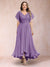 A-Line/Princess V-Neck Short Sleeves Long Plus Size Evening Dresses with Appliques