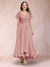 A-Line/Princess V-Neck Short Sleeves Long Plus Size Evening Dresses with Appliques
