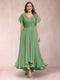 A-Line/Princess V-Neck Short Sleeves Long Plus Size Evening Dresses with Appliques