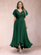 A-Line/Princess V-Neck Short Sleeves Long Plus Size Evening Dresses with Appliques