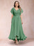 A-Line/Princess V-Neck Short Sleeves Long Plus Size Evening Dresses with Appliques