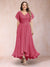 A-Line/Princess V-Neck Short Sleeves Long Plus Size Evening Dresses with Appliques