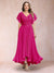 A-Line/Princess V-Neck Short Sleeves Long Plus Size Evening Dresses with Appliques