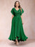 A-Line/Princess V-Neck Short Sleeves Long Plus Size Evening Dresses with Appliques