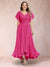 A-Line/Princess V-Neck Short Sleeves Long Plus Size Evening Dresses with Appliques
