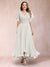 A-Line/Princess V-Neck Short Sleeves Long Plus Size Evening Dresses with Appliques