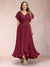 A-Line/Princess V-Neck Short Sleeves Long Plus Size Evening Dresses with Appliques
