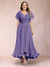 A-Line/Princess V-Neck Short Sleeves Long Plus Size Evening Dresses with Appliques