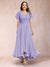 A-Line/Princess V-Neck Short Sleeves Long Plus Size Evening Dresses with Appliques
