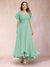 A-Line/Princess V-Neck Short Sleeves Long Plus Size Evening Dresses with Appliques