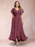 A-Line/Princess V-Neck Short Sleeves Long Plus Size Evening Dresses with Appliques