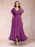 A-Line/Princess V-Neck Short Sleeves Long Plus Size Evening Dresses with Appliques