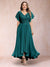 A-Line/Princess V-Neck Short Sleeves Long Plus Size Evening Dresses with Appliques