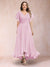 A-Line/Princess V-Neck Short Sleeves Long Plus Size Evening Dresses with Appliques