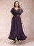 A-Line/Princess V-Neck Short Sleeves Long Plus Size Evening Dresses with Appliques