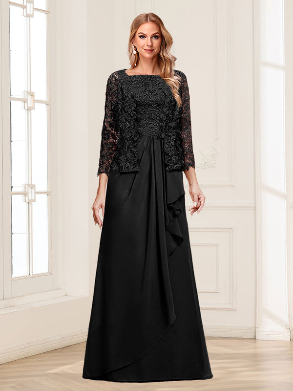 Lace Chiffon Square Neck 3/4 Sleeves 2 Pieces Mother of the Bride Dresses with Appliques & Jacket