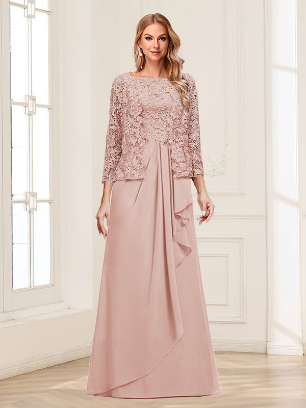 Lace Chiffon Square Neck 3/4 Sleeves 2 Pieces Mother of the Bride Dresses with Appliques & Jacket