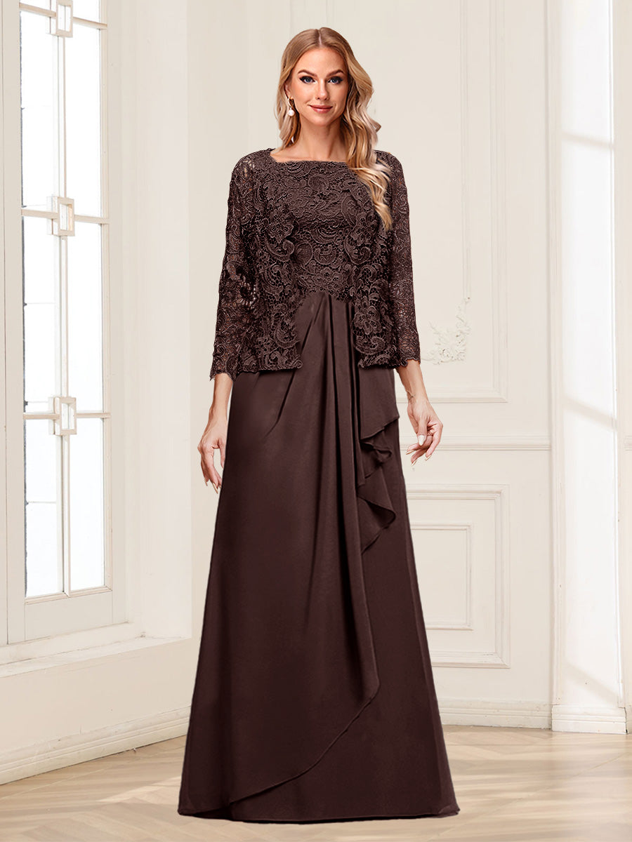 Lace Chiffon Square Neck 3/4 Sleeves 2 Pieces Mother of the Bride Dresses with Appliques &amp; Jacket