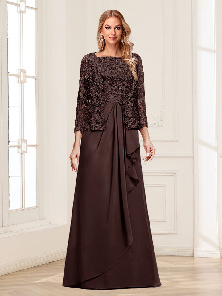 Lace Chiffon Square Neck 3/4 Sleeves 2 Pieces Mother of the Bride Dresses with Appliques &amp; Jacket