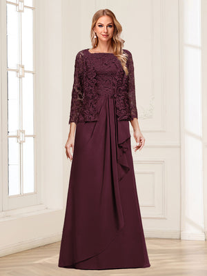 Lace Chiffon Square Neck 3/4 Sleeves 2 Pieces Mother of the Bride Dresses with Appliques & Jacket