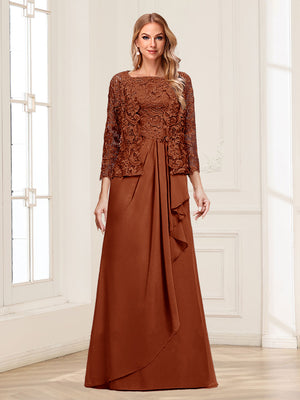 Lace Chiffon Square Neck 3/4 Sleeves 2 Pieces Mother of the Bride Dresses with Appliques & Jacket