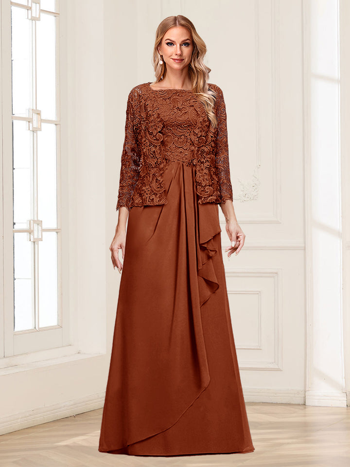 Lace Chiffon Square Neck 3/4 Sleeves 2 Pieces Mother of the Bride Dresses with Appliques &amp; Jacket