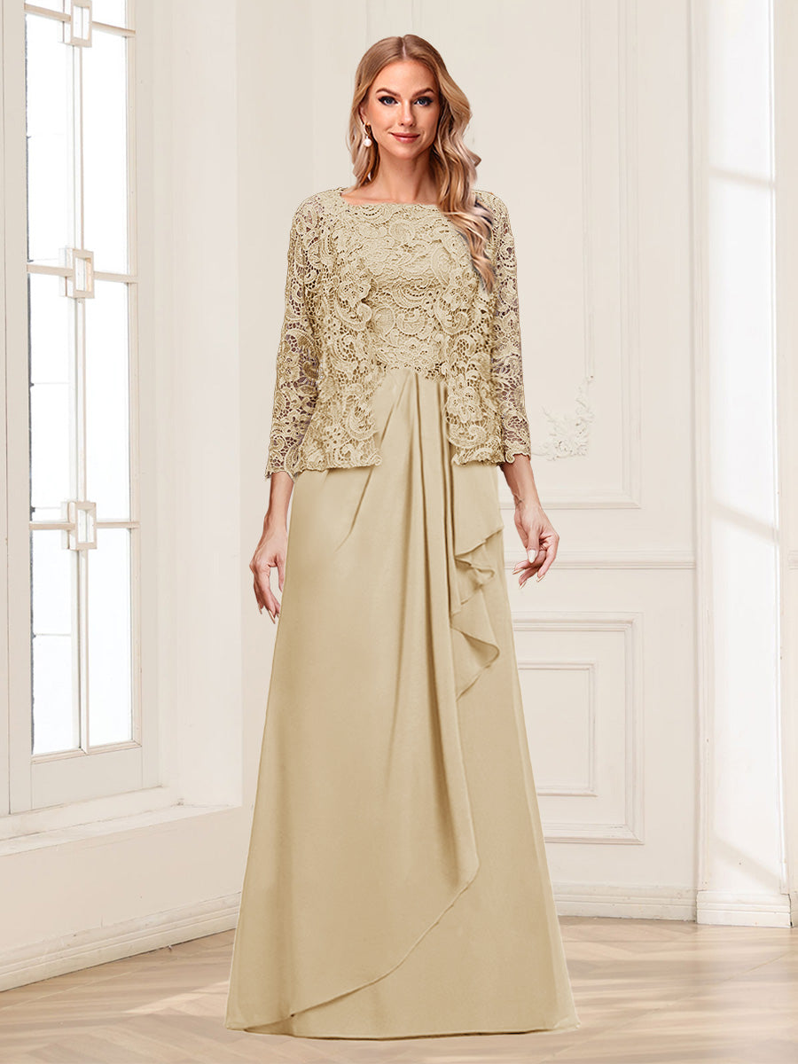 Lace Chiffon Square Neck 3/4 Sleeves 2 Pieces Mother of the Bride Dresses with Appliques &amp; Jacket