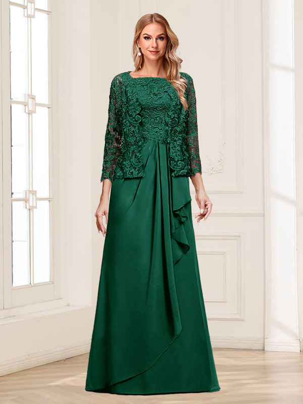 Lace Chiffon Square Neck 3/4 Sleeves 2 Pieces Mother of the Bride Dresses with Appliques & Jacket