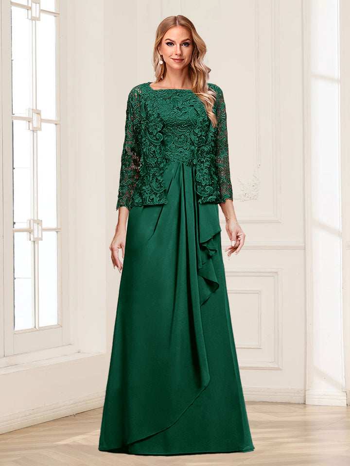 Lace Chiffon Square Neck 3/4 Sleeves 2 Pieces Mother of the Bride Dresses with Appliques &amp; Jacket
