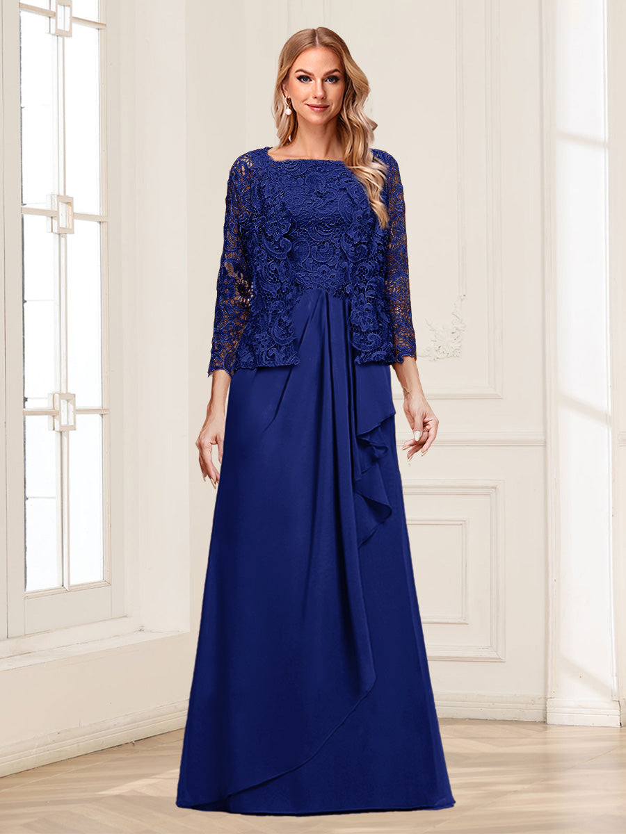 Lace Chiffon Square Neck 3/4 Sleeves 2 Pieces Mother of the Bride Dresses with Appliques &amp; Jacket