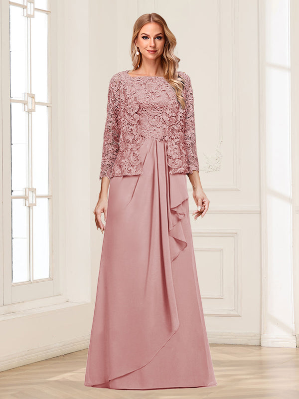 Lace Chiffon Square Neck 3/4 Sleeves 2 Pieces Mother of the Bride Dresses with Appliques & Jacket