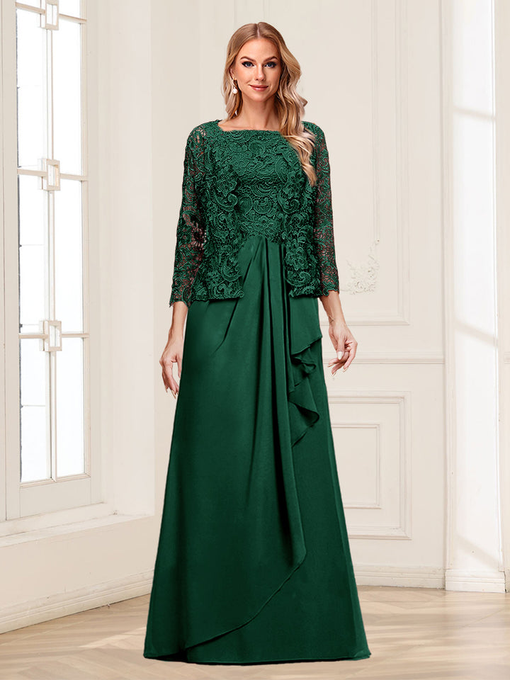 Lace Chiffon Square Neck 3/4 Sleeves 2 Pieces Mother of the Bride Dresses with Appliques &amp; Jacket